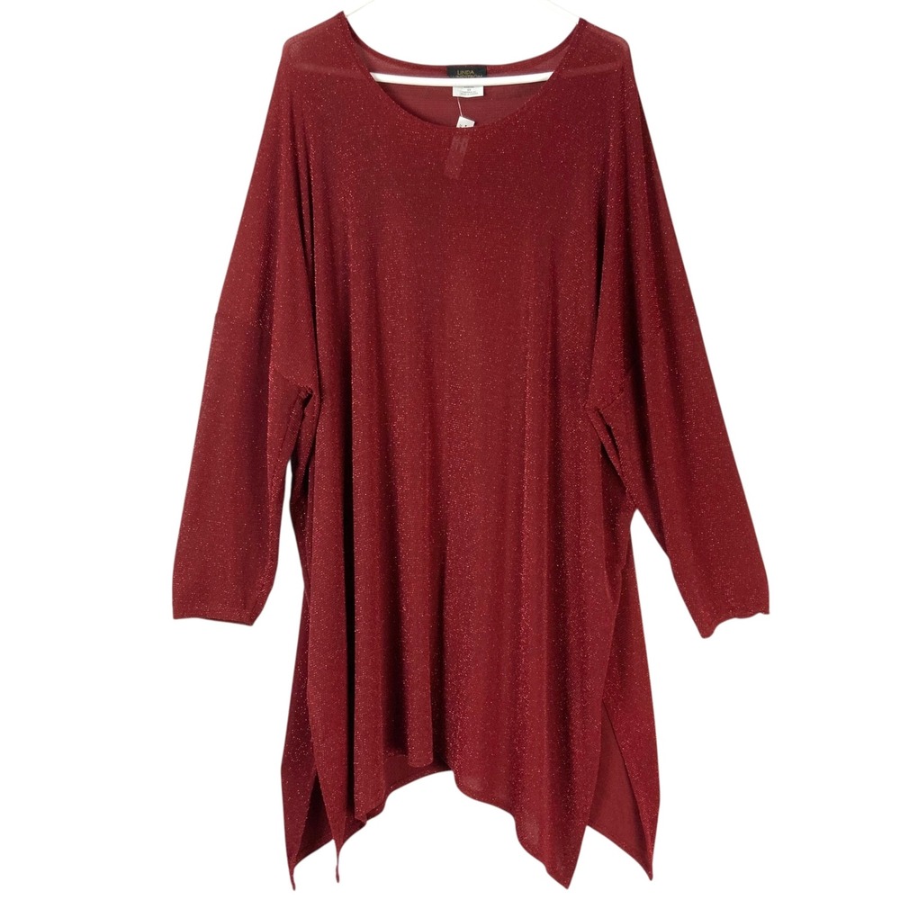 Linda Lundstrom Red Metallic Tunic 22 Pullover Scoop Neck Long Sleeve Sharkbite